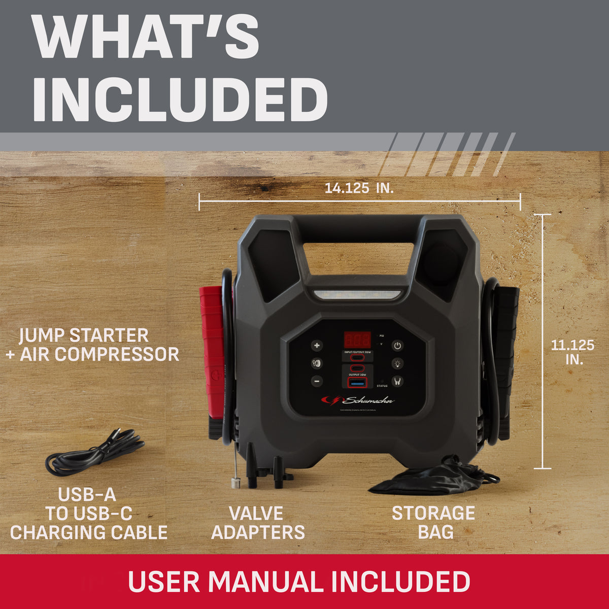 Schumacher Electric 1000A Car Battery Jump Starter & Power Station, Air Compressor, 12V DC & 3A USB Charging, 12V Sport, Auto & Marine Batteries, SJ1691