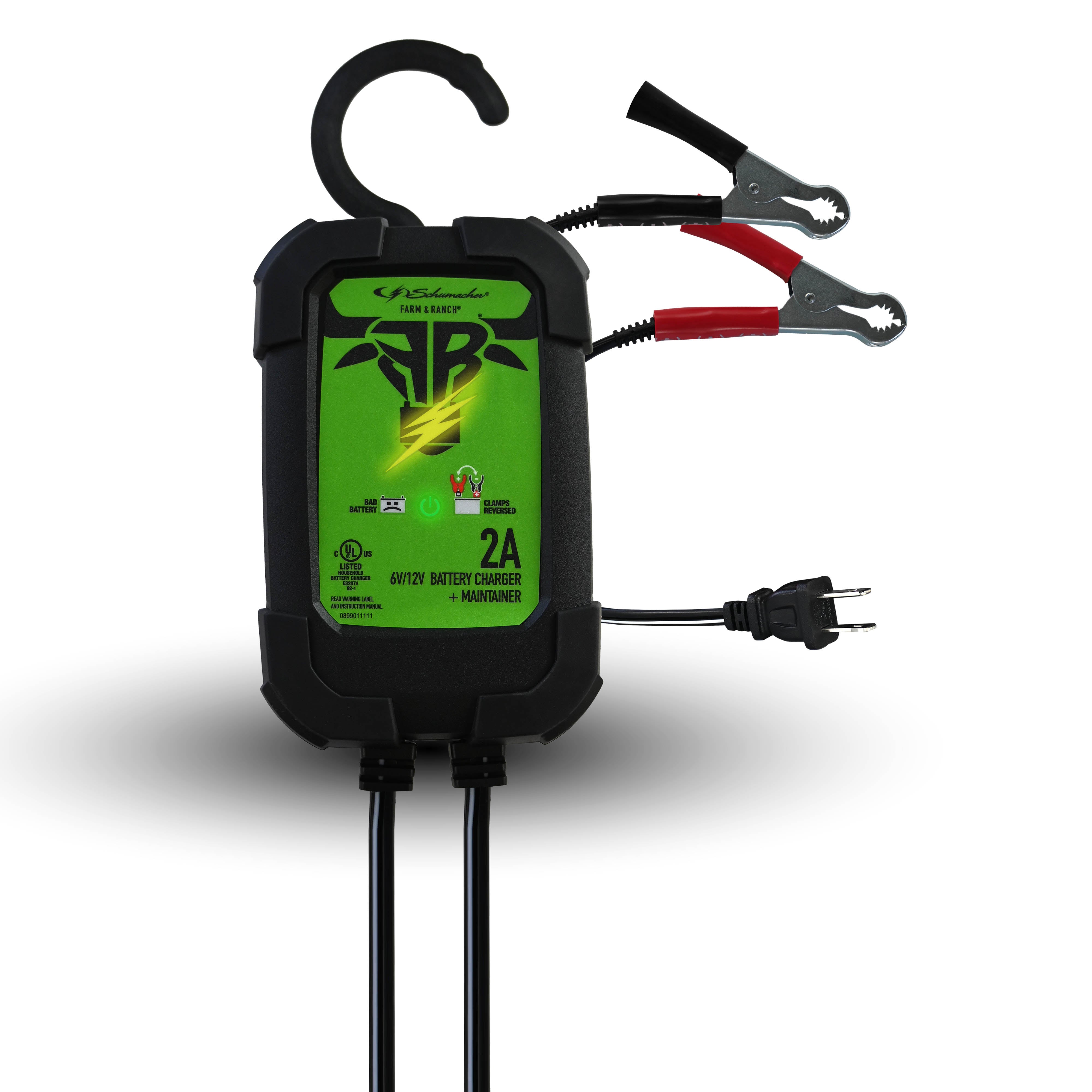 Schumacher Electric Farm & Ranch 2A Car Battery Charger and Maintainer, 3-in-1 Solution, For 6V/12V Power Sport, Automotive, and Marine Batteries, FR01536