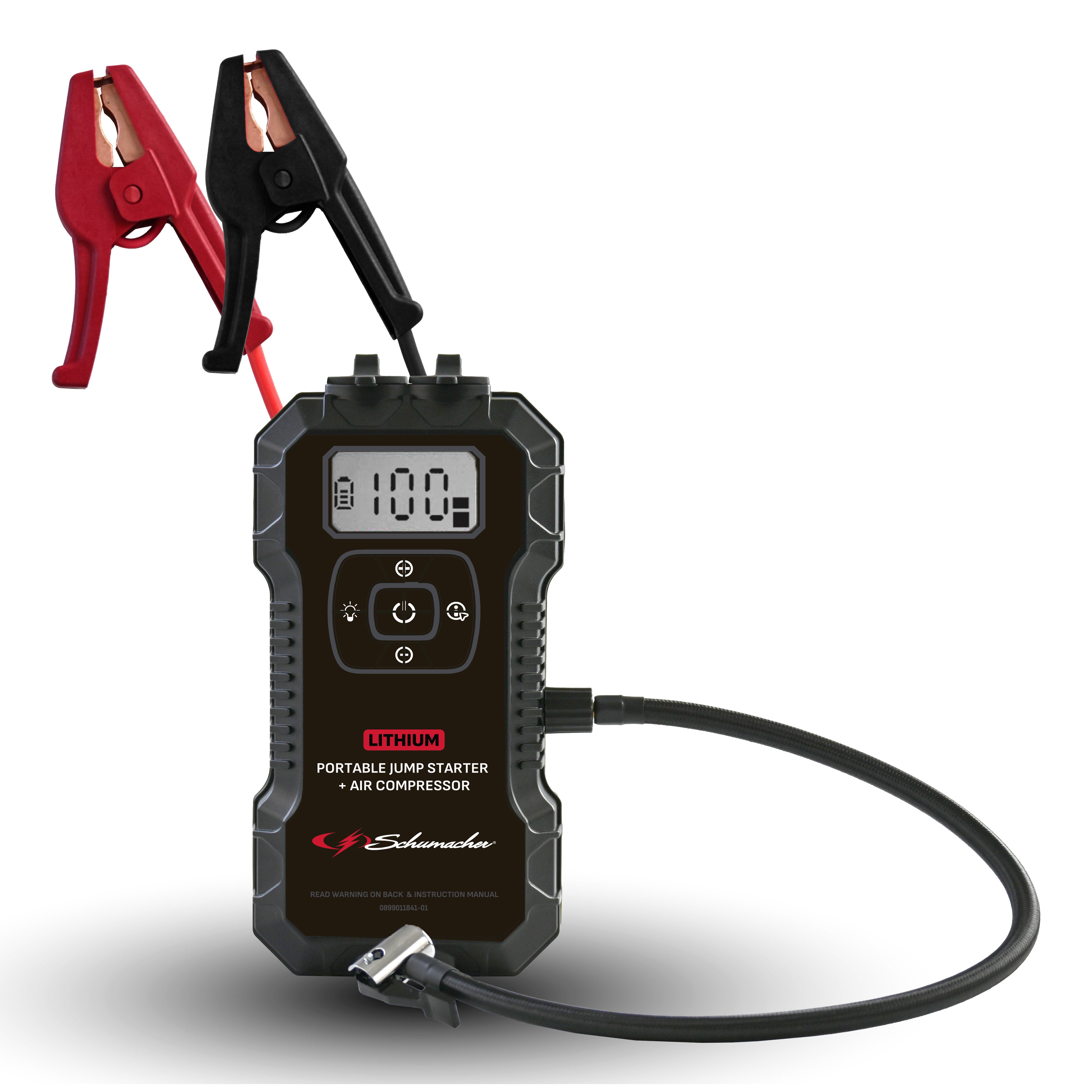 Schumacher Electric 4-in-1 1800A Car Battery Jump Starter and 150-PSI Air Compressor, Portable Power Pack, 2.4A USB Charging, For Power Sport, Automotive, and Marine Batteries, New in Box, SL1686