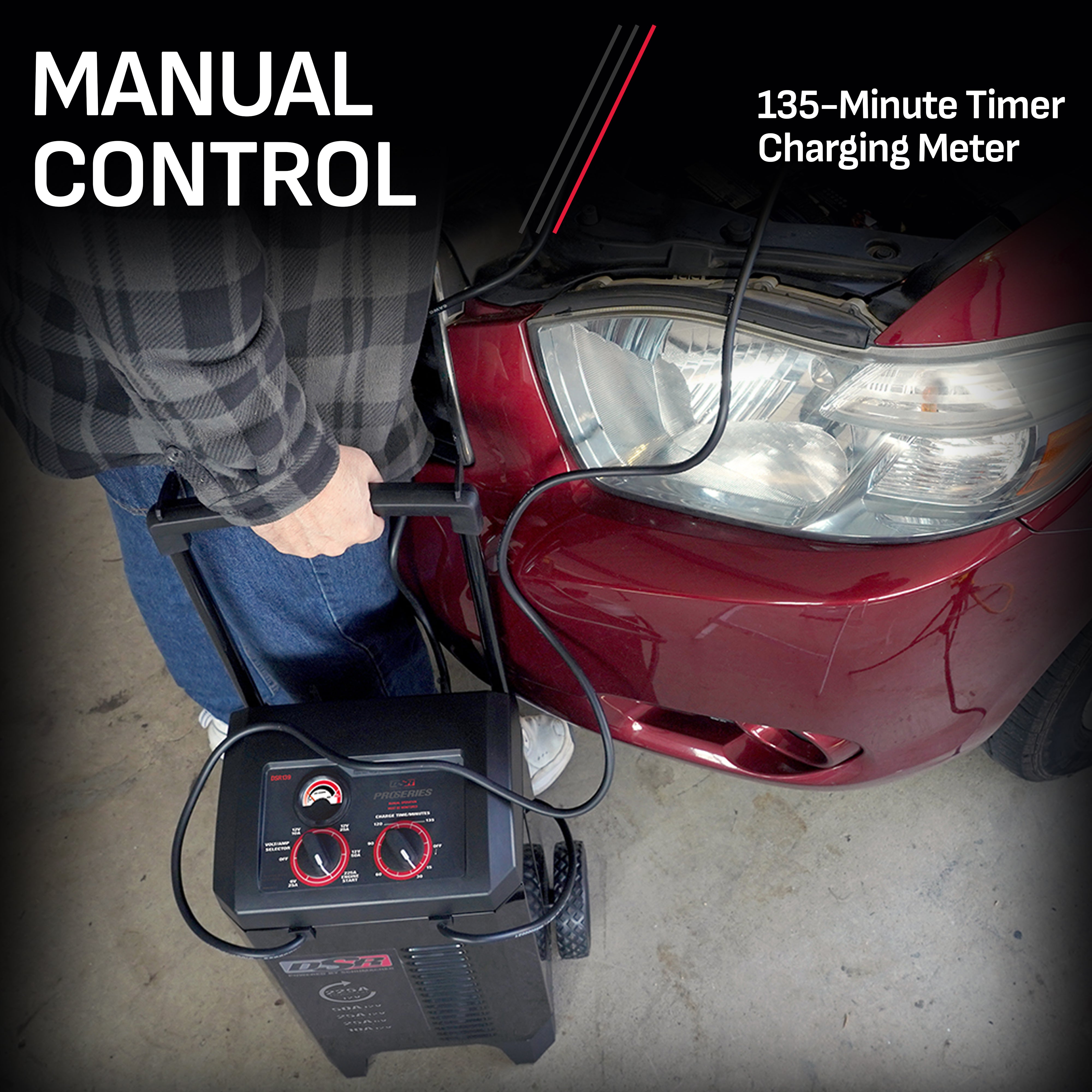 Schumacher Electric Wheeled Manual Timer-Controlled 10A Battery Charger and 200A Engine Starter, 50A Boost, DSR Professional Grade, For 12V/24V Automotive and Marine Batteries, DSR140