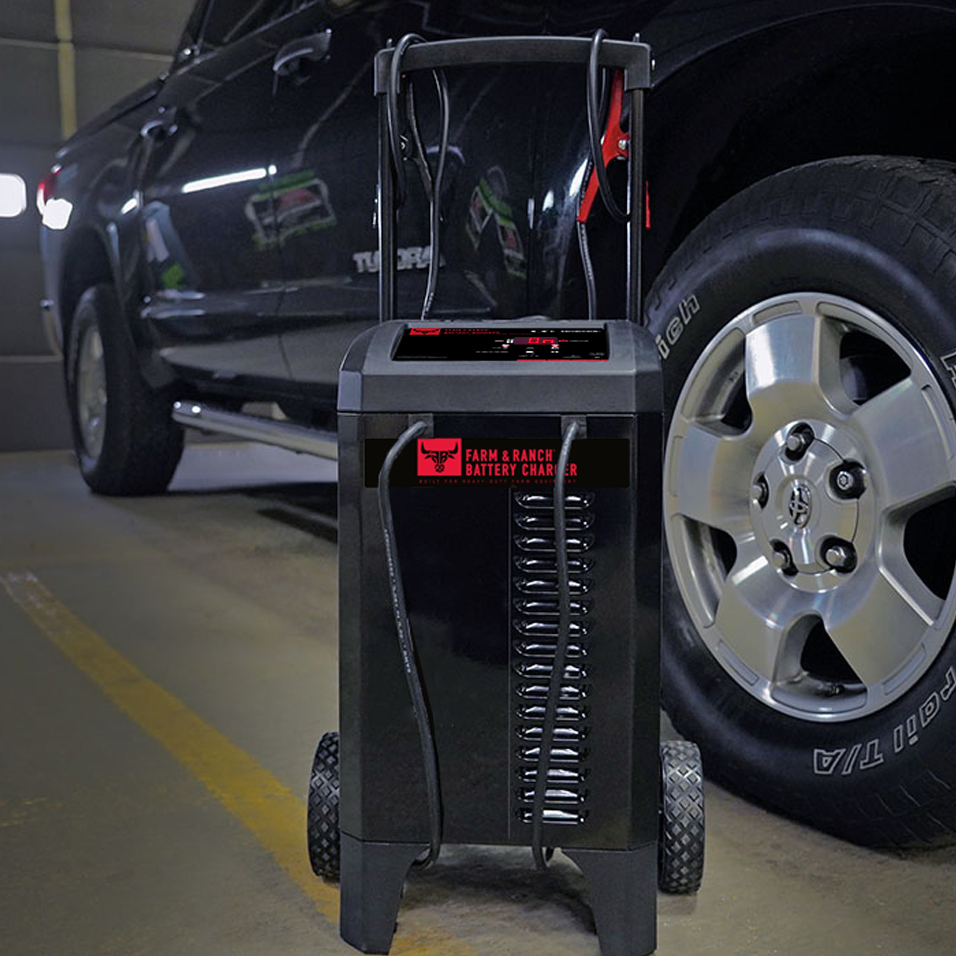 Schumacher Electric Farm & Ranch Wheeled Automatic 6A Car Battery Charger and 250A Engine Starter, 4-in-1 Solution, Maintainer, 50A Boost, For 6V/12V Automotive and Marine Batteries, FR01336