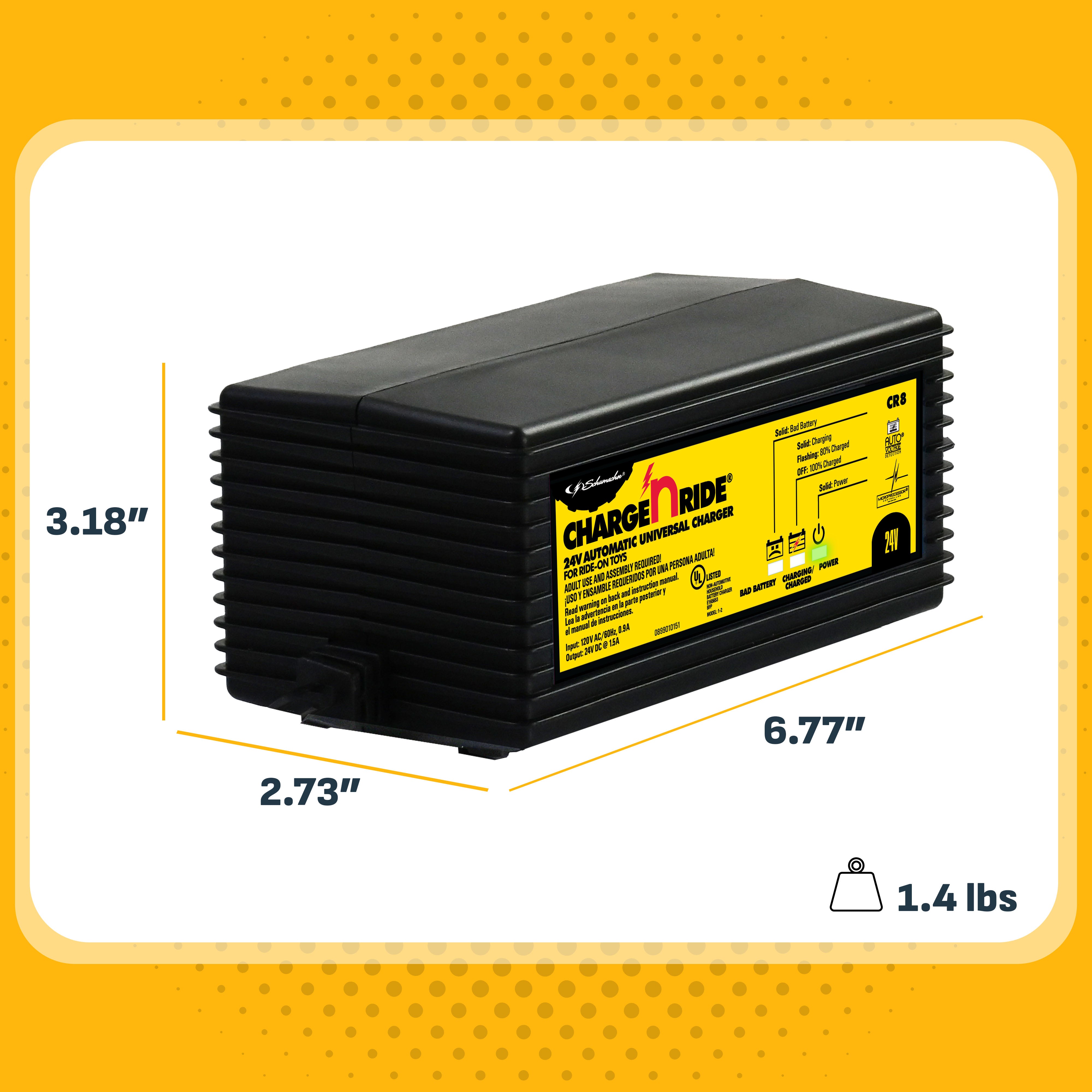 Schumacher Electric CR8 Battery Charger for Ride-On Toys 1.5 Amps, 24V