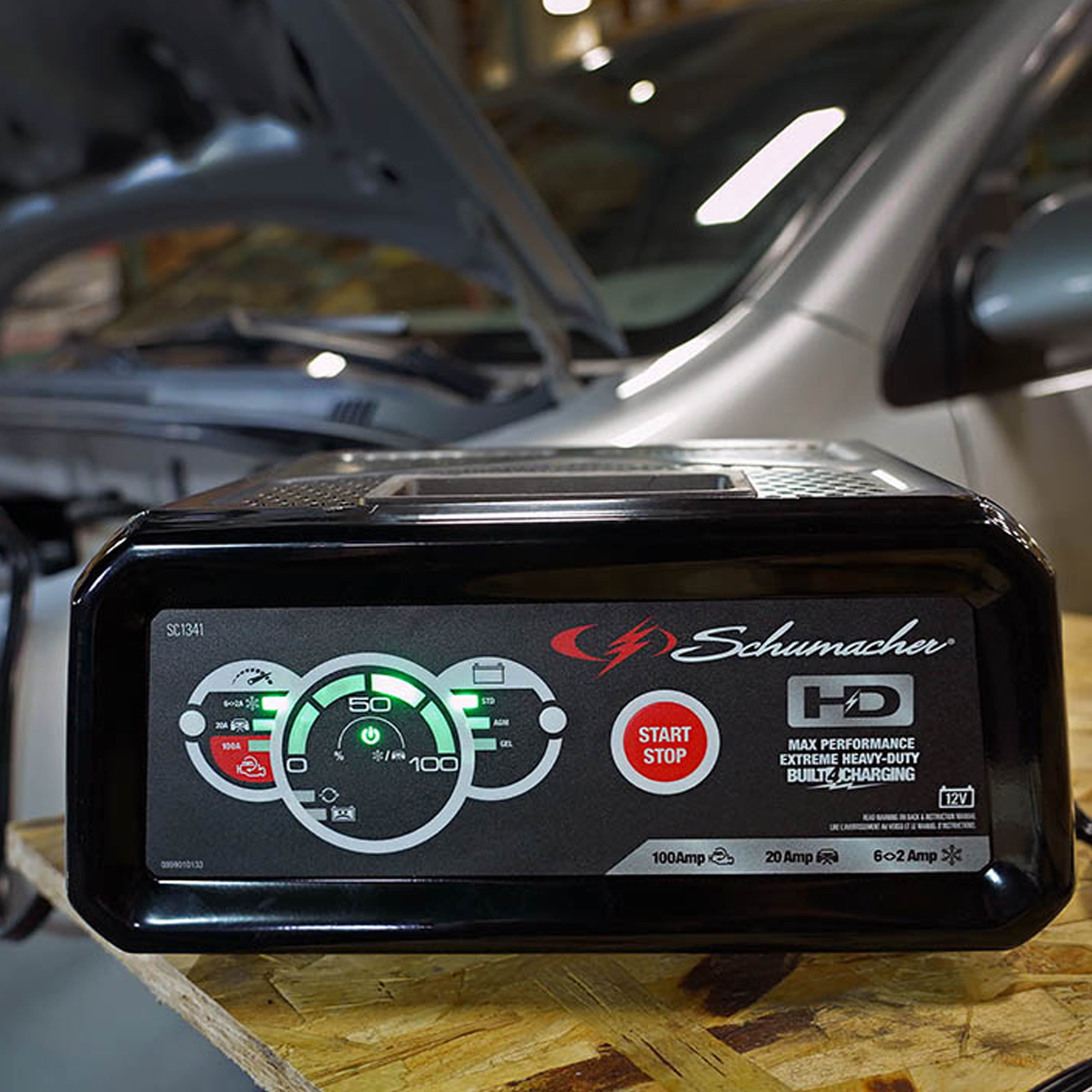 Schumacher Fully Automatic Battery Charger, Engine Starter, Maintainer and Auto Desulfator- 100 Amp/20 Amp, 12V
