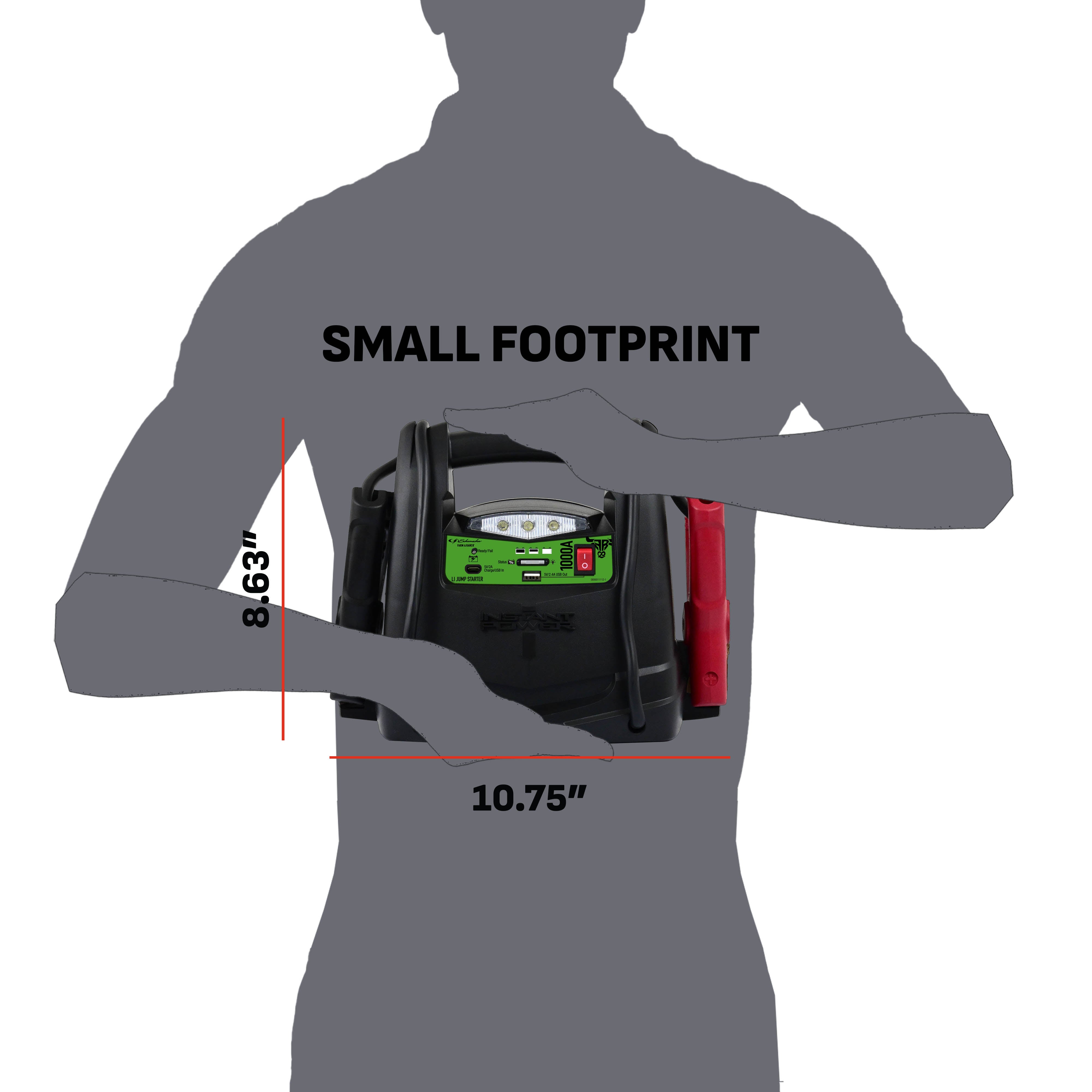 Schumacher Farm and Ranch FR01543 3-in-1 Lithium Portable Power Station, 1000 Peak Amp 12 Volt Jump Starter, and Work Light