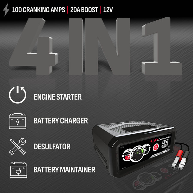 Schumacher Electric 6A Car Battery Charger and 100A Engine Starter, 3-in-1 Solution, Maintainer, 20A Boost, For 12V Power Sport, Automotive, and Marine Batteries, SC1341