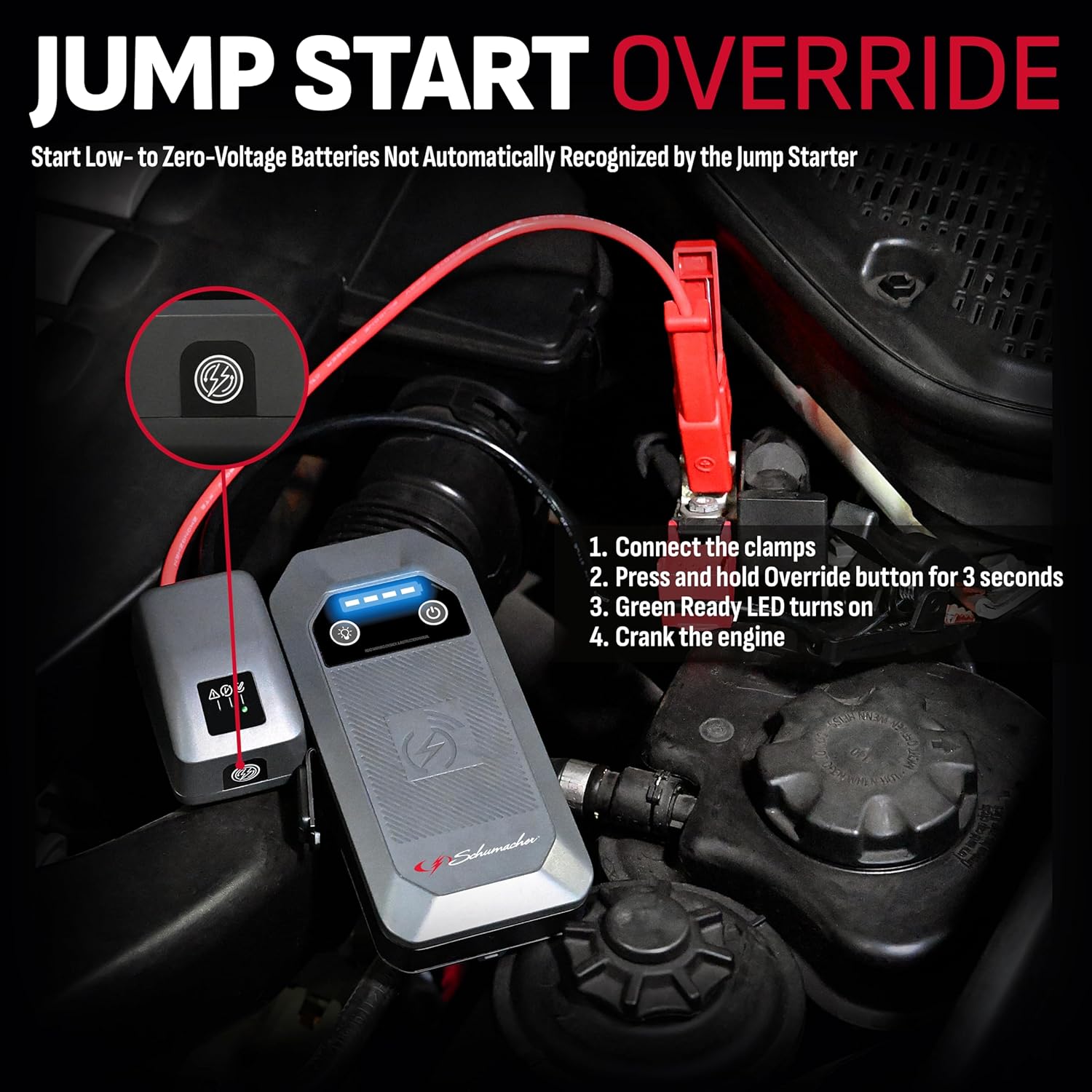 Schumacher Electric 1000A Lithium Car Battery Jump Starter and Portable Power Pack/Jump Box, 4-in-1 Solution, 10W Wireless & USB Charging, For 12V Automotive and Marine Batteries, SL1672