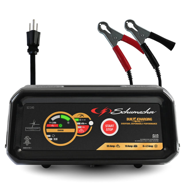 Schumacher Electric 6A Car Battery Charger and 55A Engine Starter, 3-in-1 Solution, Maintainer, 10A Boost, For 6V/12V Power Sport, Automotive, and Marine Batteries, SC1340L