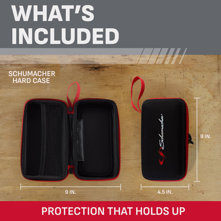 Schumacher Electric Battery Charger & Jump Starter Storage Case – Protection for Portable Jump Starters & Maintainers – Weather & Impact Resistant – Divider & Mesh Pocket – Compact Design – SA1697
