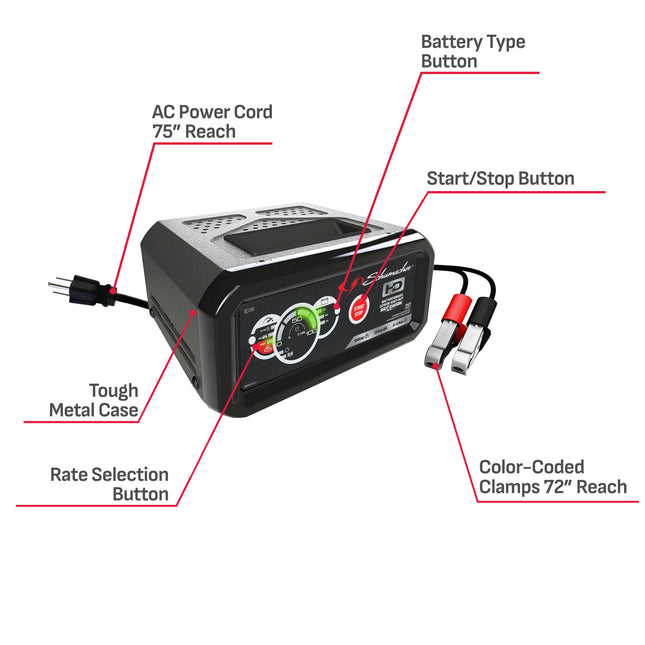 Schumacher Electric 6A Car Battery Charger and 100A Engine Starter, 3-in-1 Solution, Maintainer, 20A Boost, For 12V Power Sport, Automotive, and Marine Batteries, SC1341