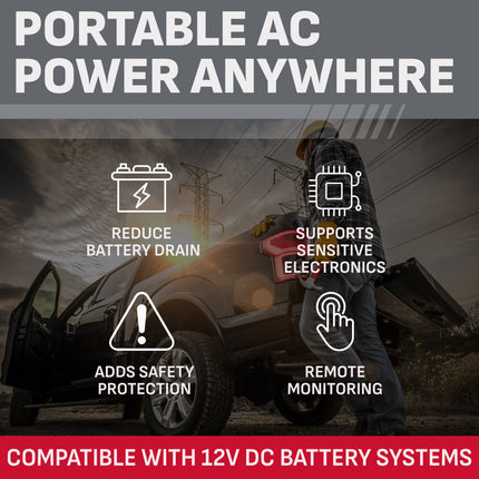 Schumacher Electric RUGGED 2000W Pure Sine Wave DC-to-AC Power Inverter, 3 AC Outlets, USB-A Port, Remote Control, GFCI, Off-Grid Power, Use with 12V Solar, RVs, Trucks, SI-2000