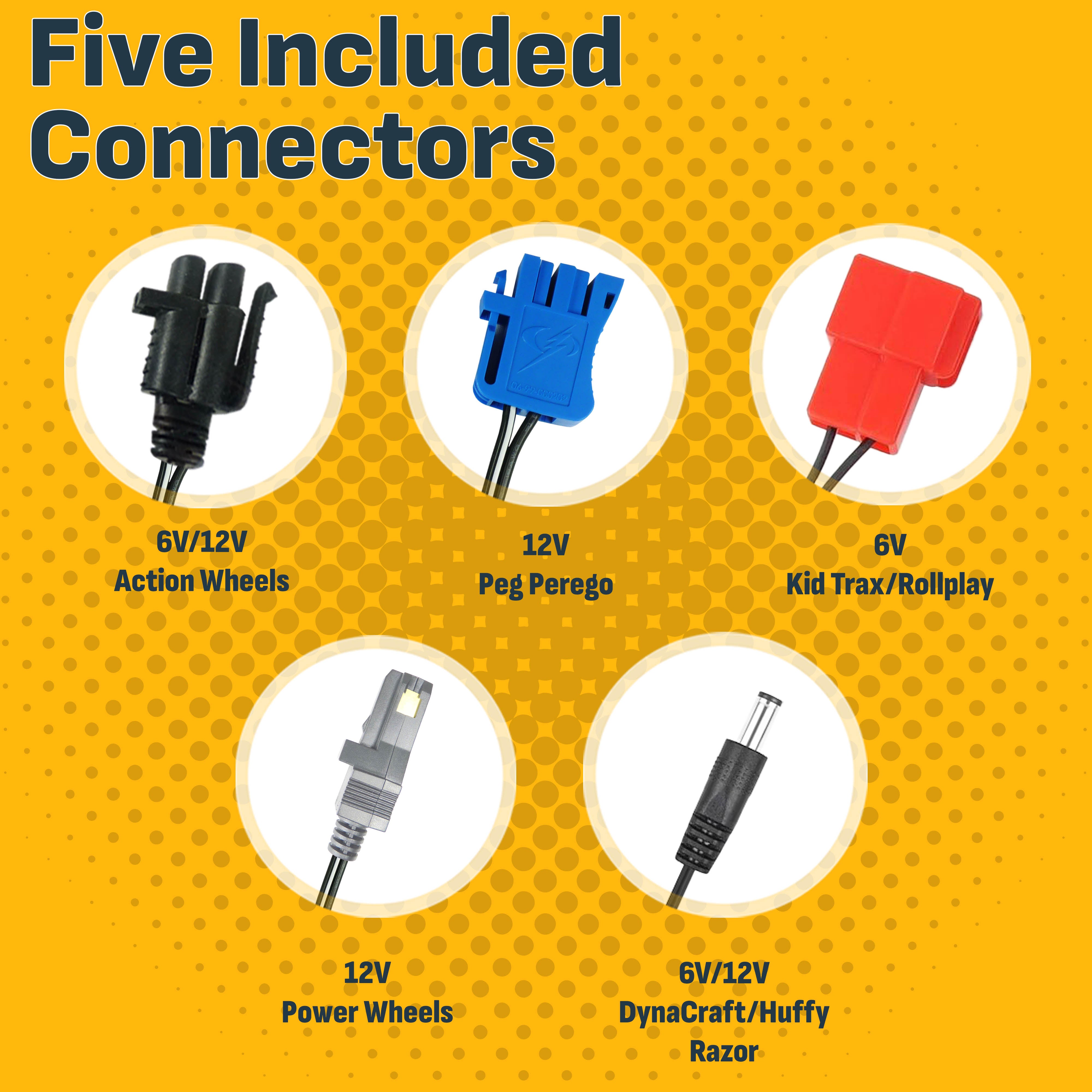 Schumacher Electric Charge ‘n Ride 3A Battery Charger and Maintainer for Ride-On Toys, For 6V/12V Batteries, 5 Adapters, Works with Most Brands, CR9