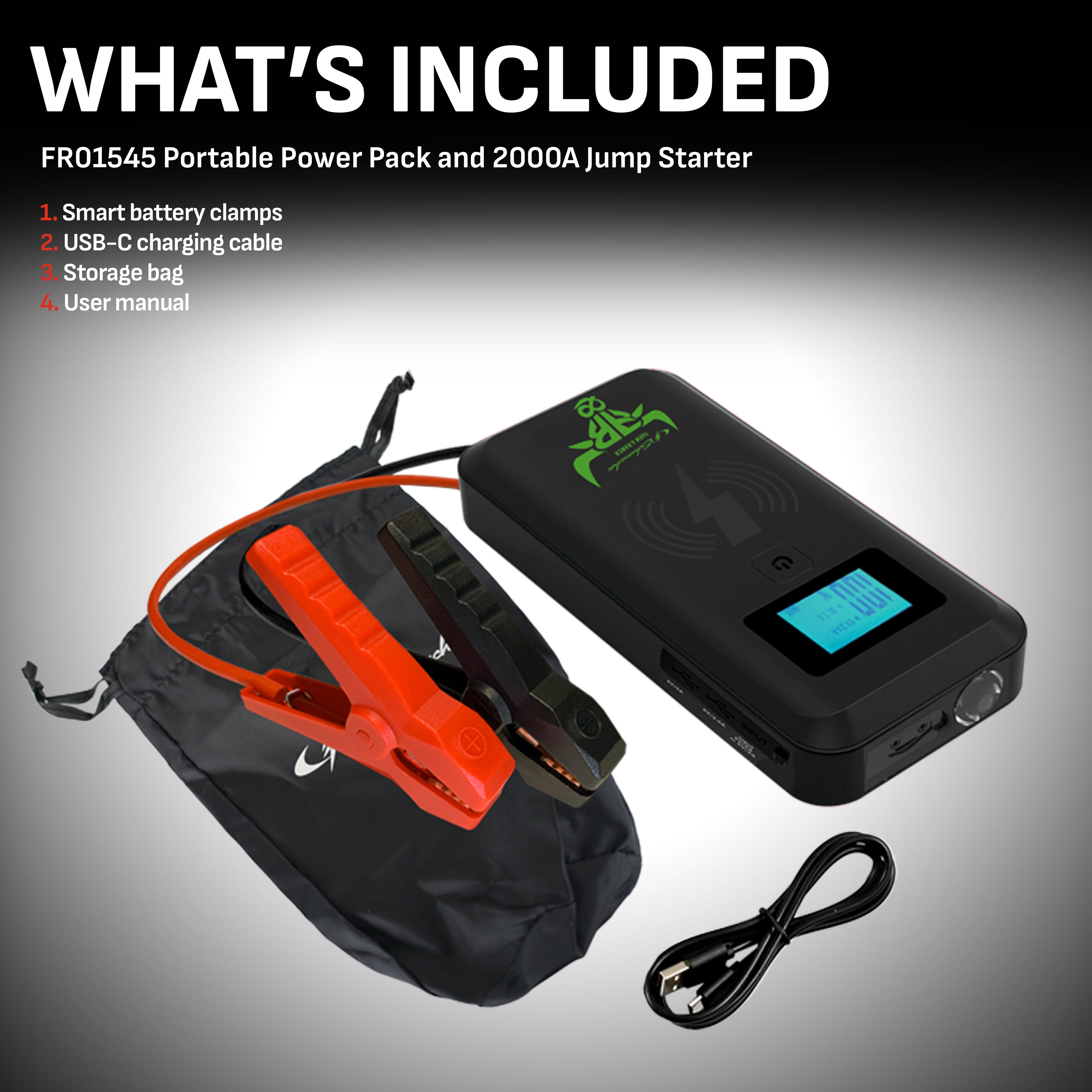 Schumacher Electric Farm & Ranch 2000A Lithium Car Battery Jump Starter and Portable Power Pack/Jump Box, 4-in-1 Solution, 10W Wireless & USB Charging, For 12V Power Sport, Automotive, and Marine Batteries, FR01545