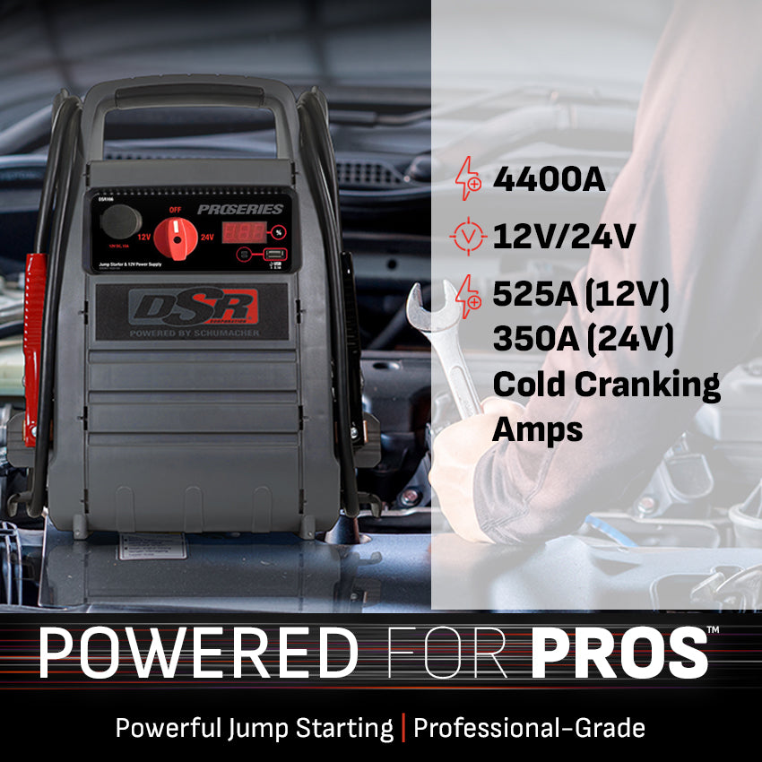 Schumacher Electric 4400A Car Battery Jump Starter and Portable Power Station, Professional Grade, 12V DC Charging and 2.1A USB Charging, For 12V/24V Automotive and Marine Batteries, DSR166