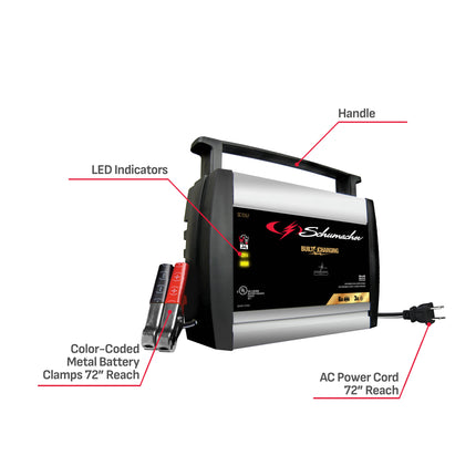 Schumacher Electric 6A Car Battery Charger and Maintainer, 3-in-1 Solution, For 6V/12V Power Sport, Automotive, and Marine Batteries, SC1357
