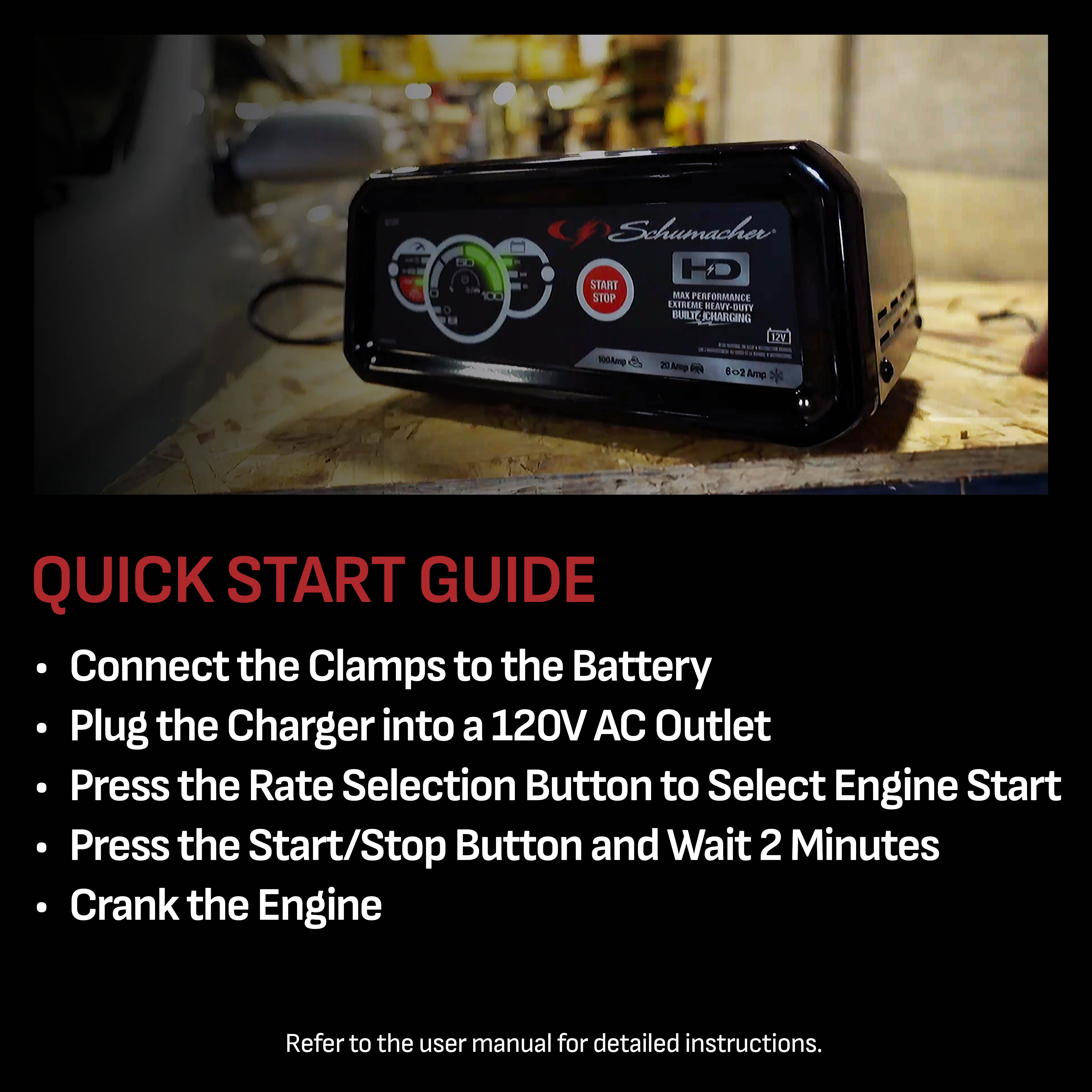 Schumacher Fully Automatic Battery Charger, Engine Starter, Maintainer and Auto Desulfator- 100 Amp/20 Amp, 12V