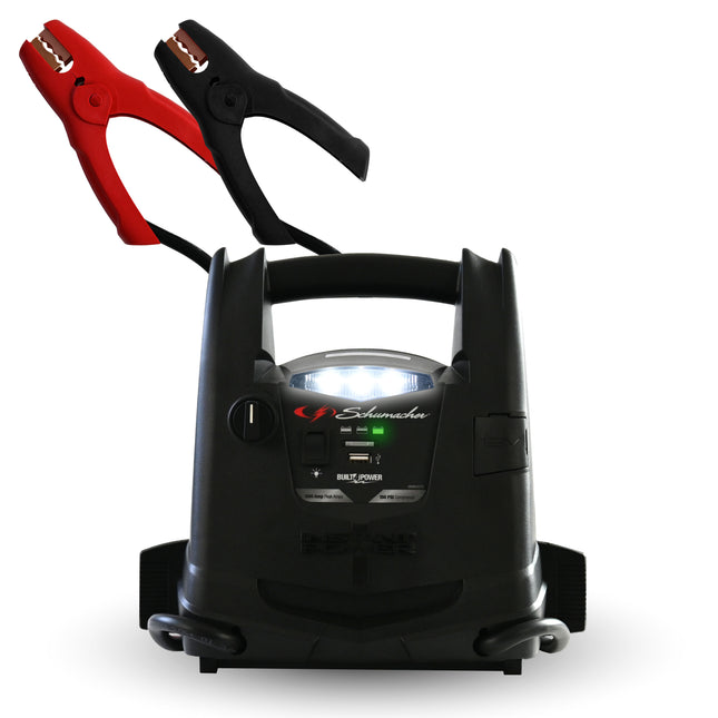 Schumacher Rechargeable AGM Jump Starter for Gas, Diesel Vehicles – 1000 Amps with Air Compressor and 12V DC, USB Power Station
