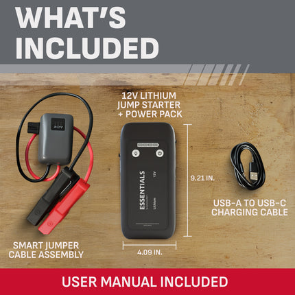 ESSENTIALS BY SCHUMACHER Portable 1500A Car Battery Jump Starter & Power Bank – SL1689