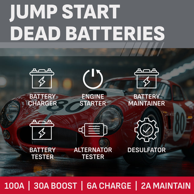 Schumacher Electric 6A Car Battery Charger and 100A Engine Starter, 5-in-1 Solution, Maintainer, 30A Boost, For 6V/12V Power Sport, Automotive, and Marine Batteries, SC1281L