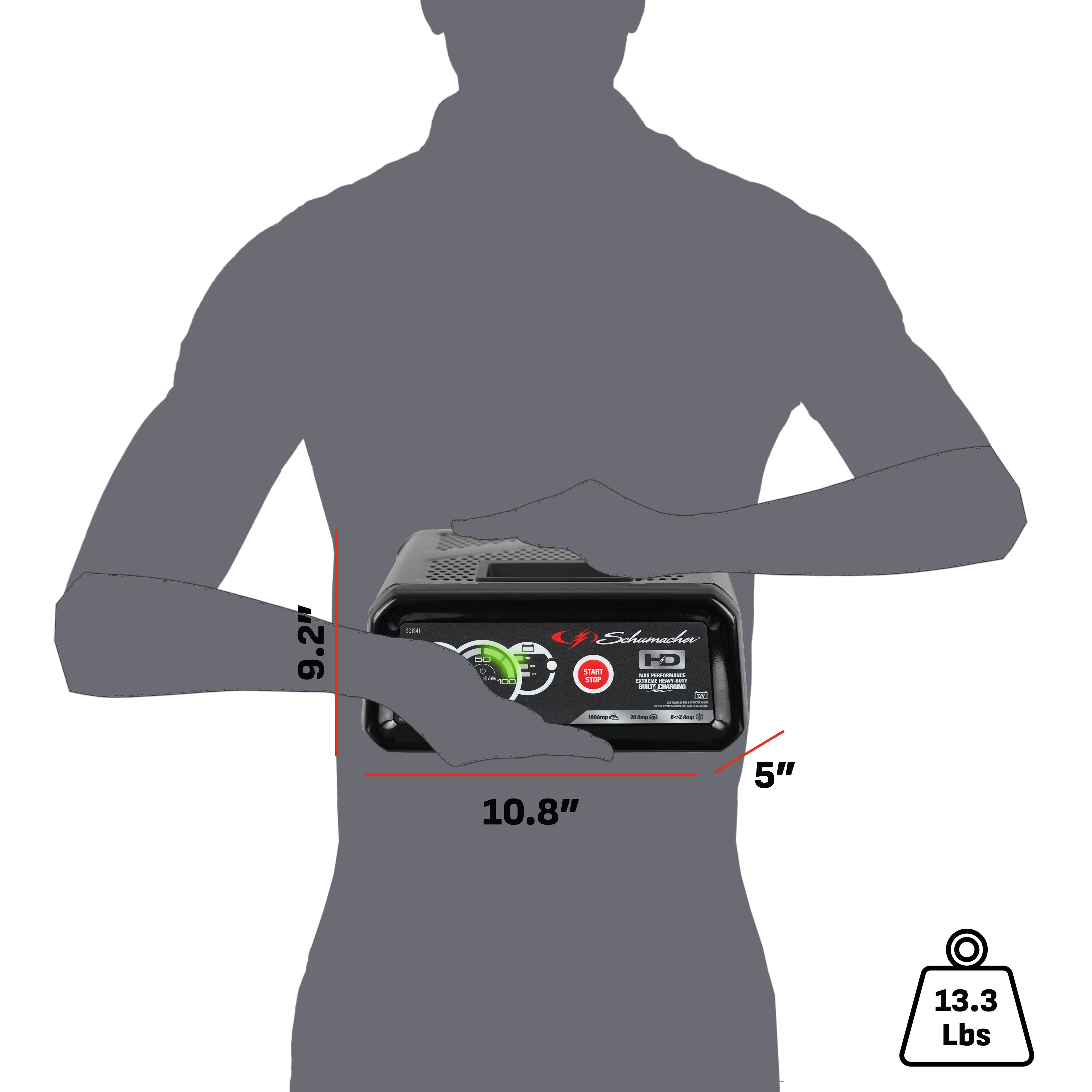 Schumacher Fully Automatic Battery Charger, Engine Starter, Maintainer and Auto Desulfator- 100 Amp/20 Amp, 12V