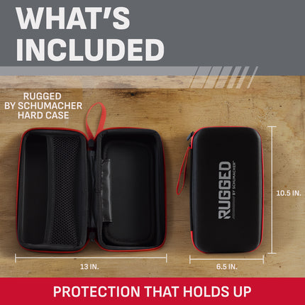 RUGGED BY SCHUMACHER Battery Charger & Jump Starter Storage Case – Protection for Jump Starters & Maintainers – Weather & Impact Resistant – Divider & Mesh Pocket – Compact Design – SA1698