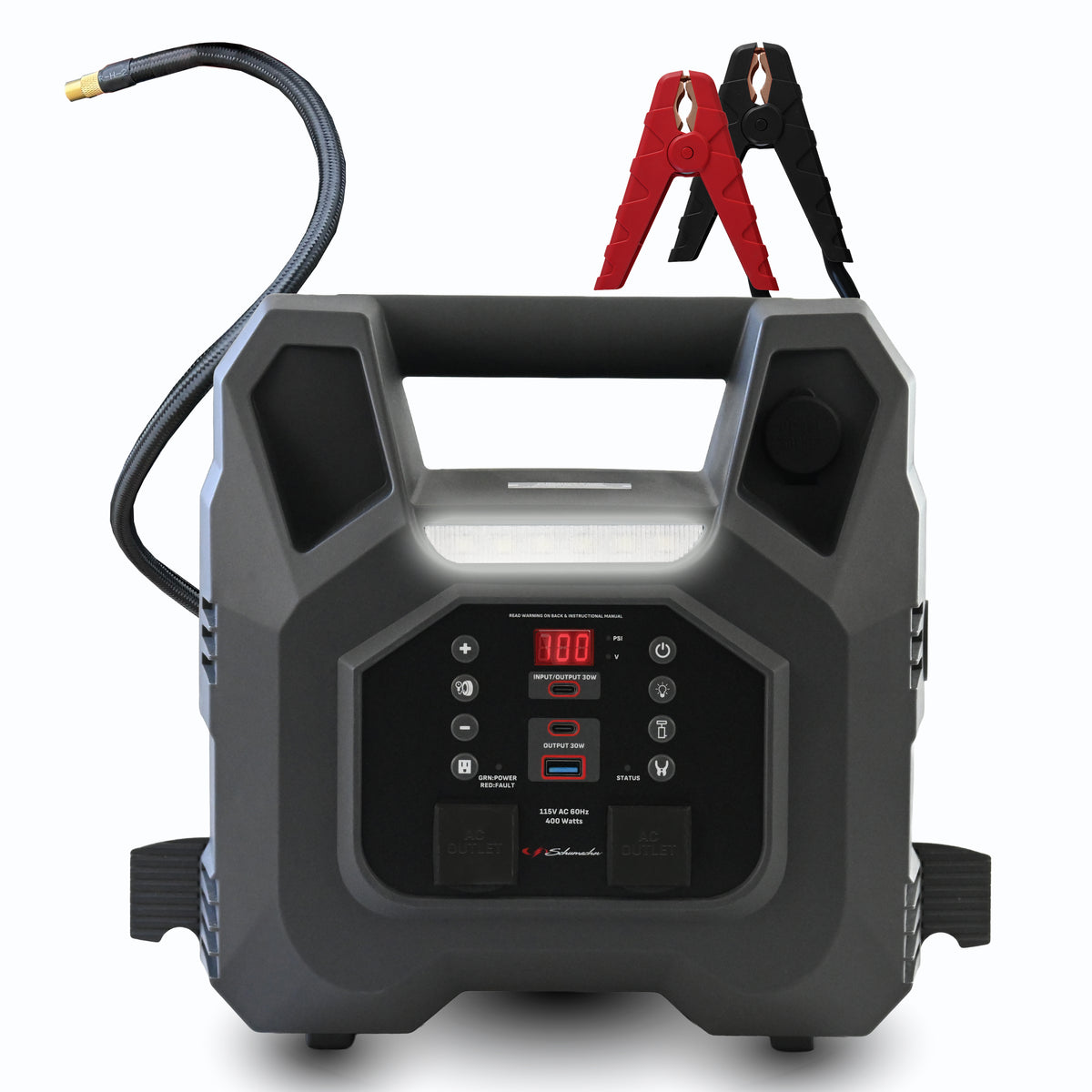 Schumacher Electric 1000A Car Battery Jump Starter & Power Station, Air Compressor – DC, USB, AC Outlets – 12V Sport, Auto & Marine Batteries, SJ1694