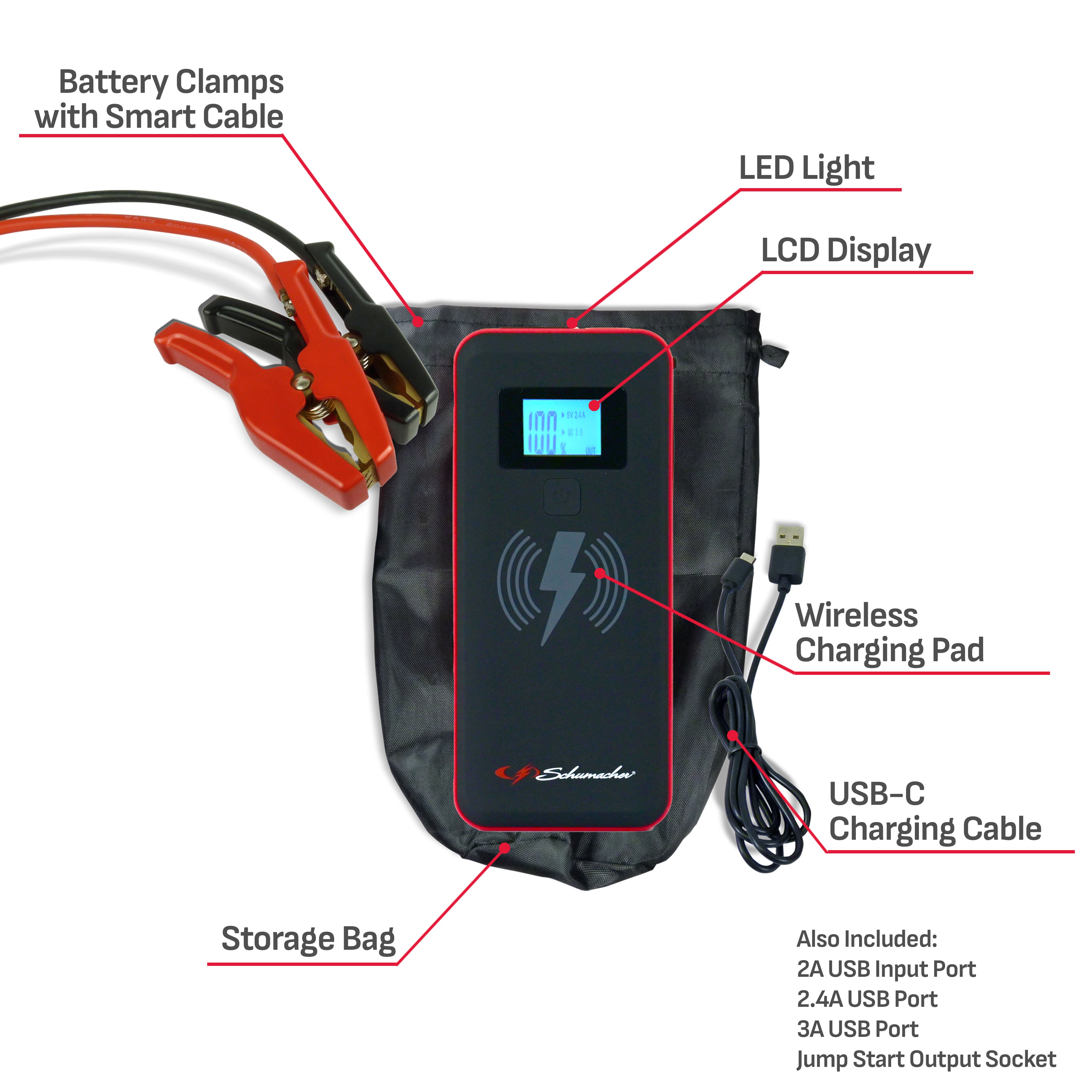 Schumacher Electric SL1452 2000 Peak Amp Lithium Jump Starter, Automotive Jump Starter, Compact