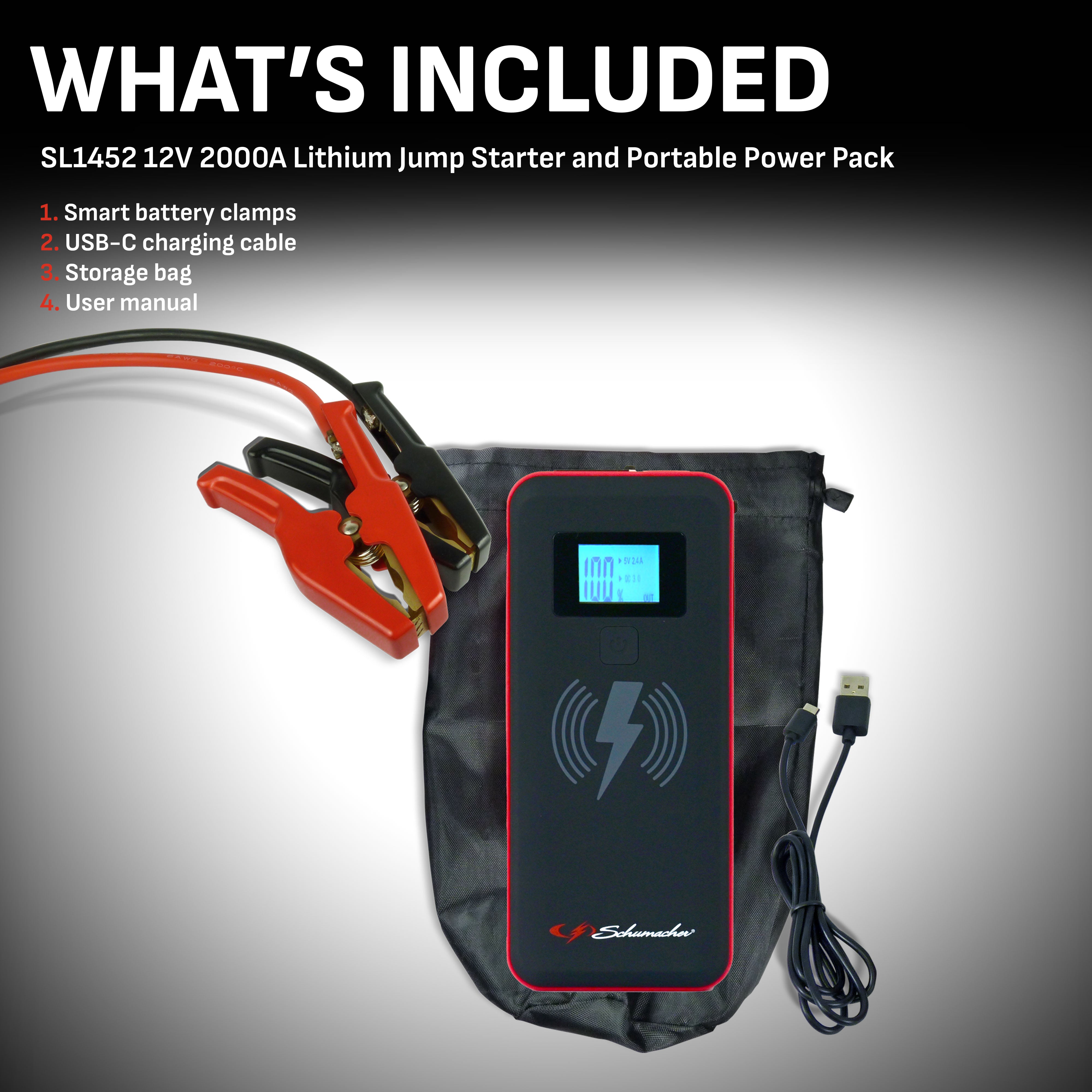 Schumacher Electric SL1452 2000 Peak Amp Lithium Jump Starter, Automotive Jump Starter, Compact