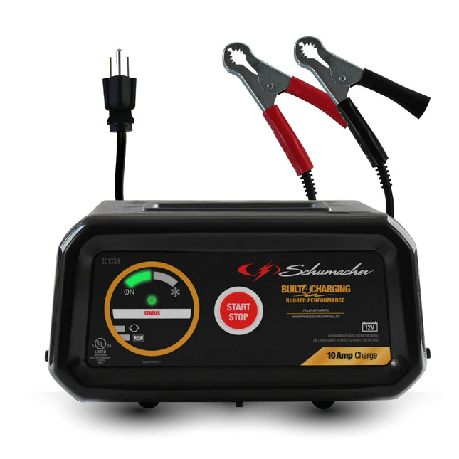 Schumacher Electric 10A Car Battery Charger and Maintainer, 2-in-1 Solution, For 12V Power Sport, Automotive, and Marine Batteries, SC1339L