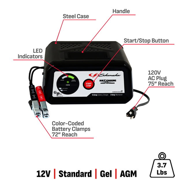 Schumacher SC1282 10-Amp 12V Fully Automatic Battery Charger and Maintainer - New in Box