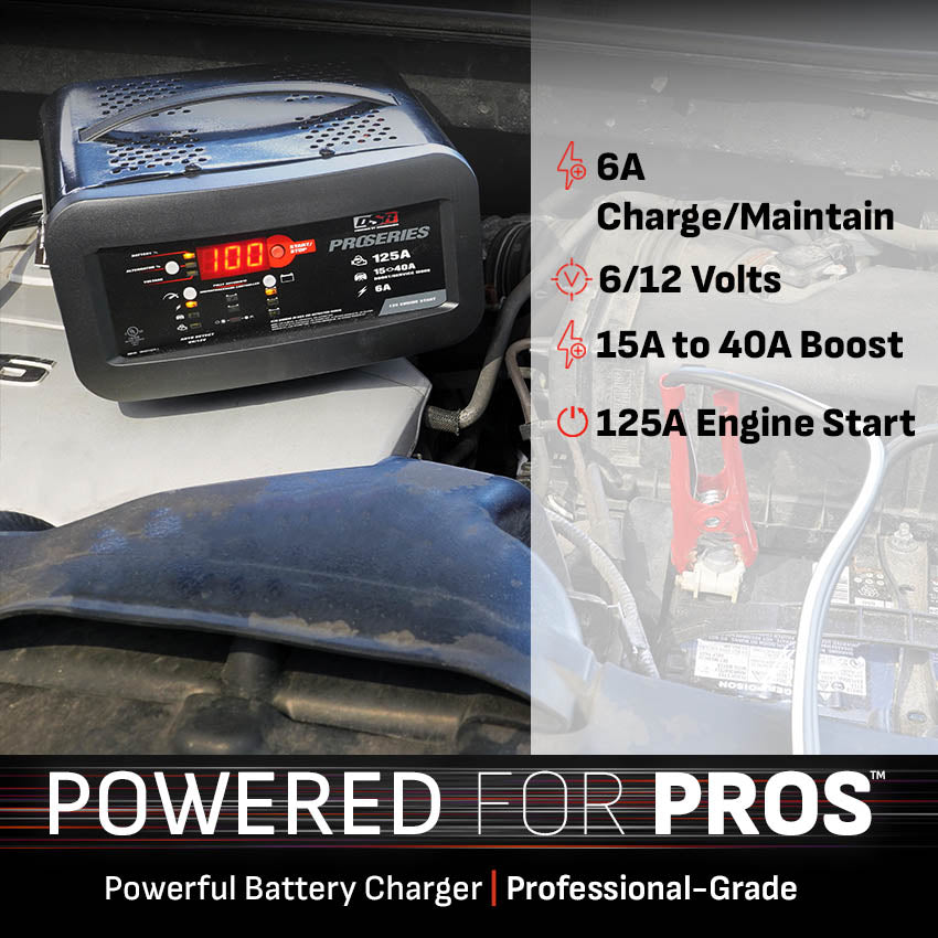 Schumacher Electric 6A Car Battery Charger and 125A Engine Starter, Maintainer, 40A Boost, Service Mode, DSR Professional Grade, For 6V/12V Automotive and Marine Batteries, DSR145