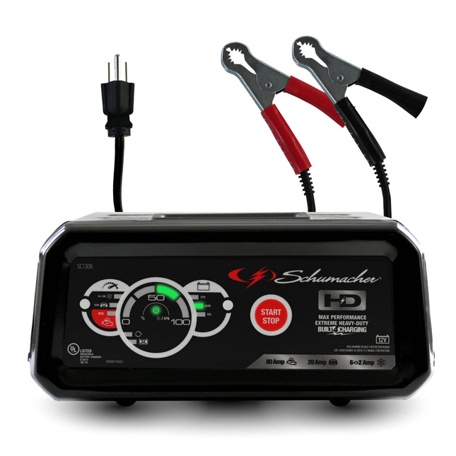 Schumacher Electric 6A Car Battery Charger and 80A Engine Starter, 4-in-1 Solution, Maintainer, 20A Boost, For 12V Power Sport, Automotive, and Marine Batteries, SC1306