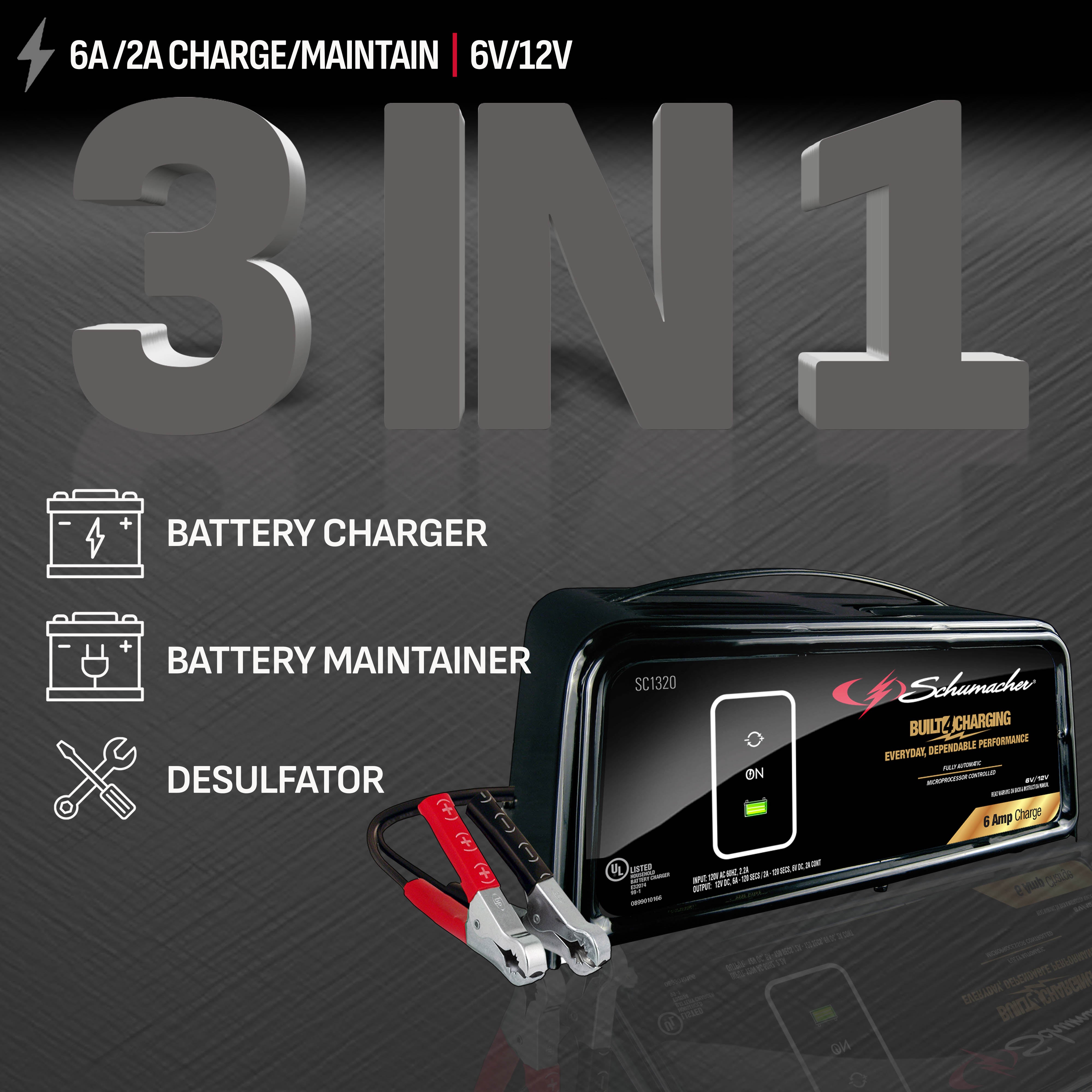 Schumacher SC1320 6-Amp 6V/12V Fully Automatic Battery Charger and Maintainer, New in Box