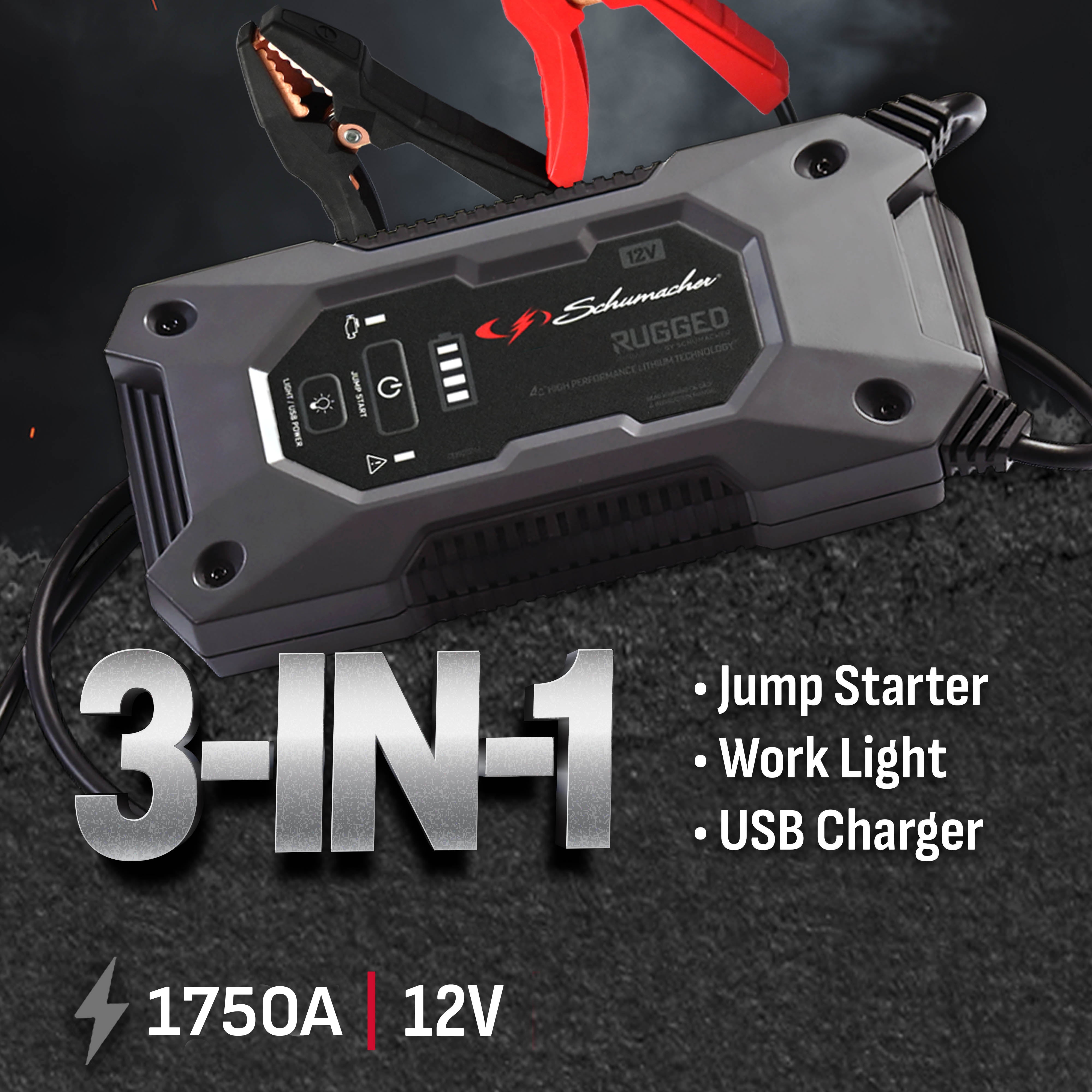 Schumacher SL1669 - 1750 Peak Amp 12V Rugged Lithium Jump Starter and USB Power Pack, New in Box