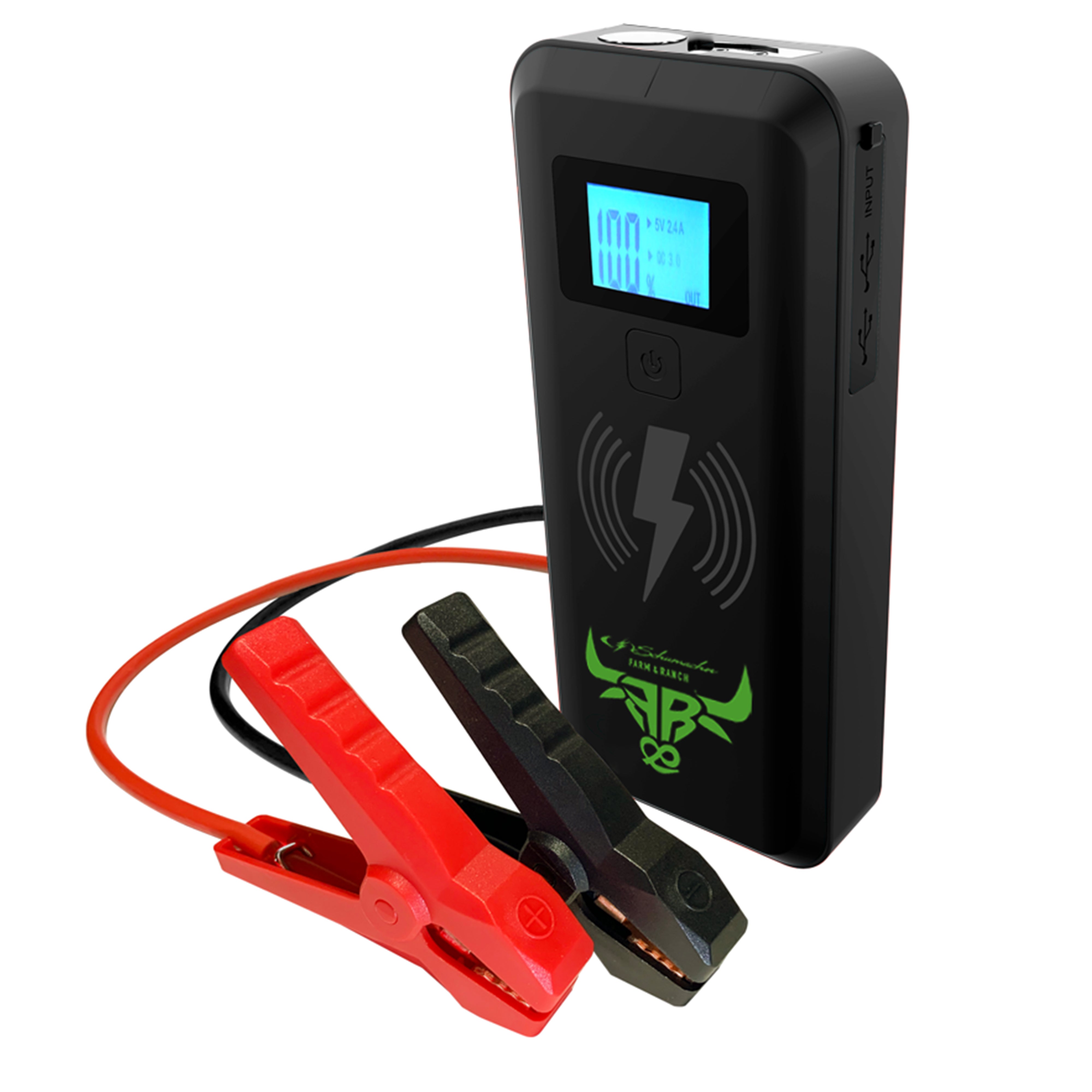 Schumacher Electric Farm & Ranch 2000A Lithium Car Battery Jump Starter and Portable Power Pack/Jump Box, 4-in-1 Solution, 10W Wireless & USB Charging, For 12V Power Sport, Automotive, and Marine Batteries, FR01545